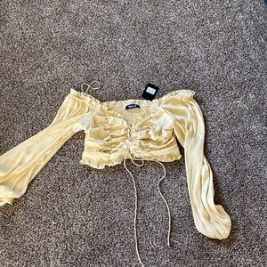 Off shoulder new crop top-light yellow